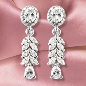 NWT SWAROVSKI CUBIC ZIRCONIA DANGLE EARRINGS IN PLATINUM PLATED STERLING SILVER